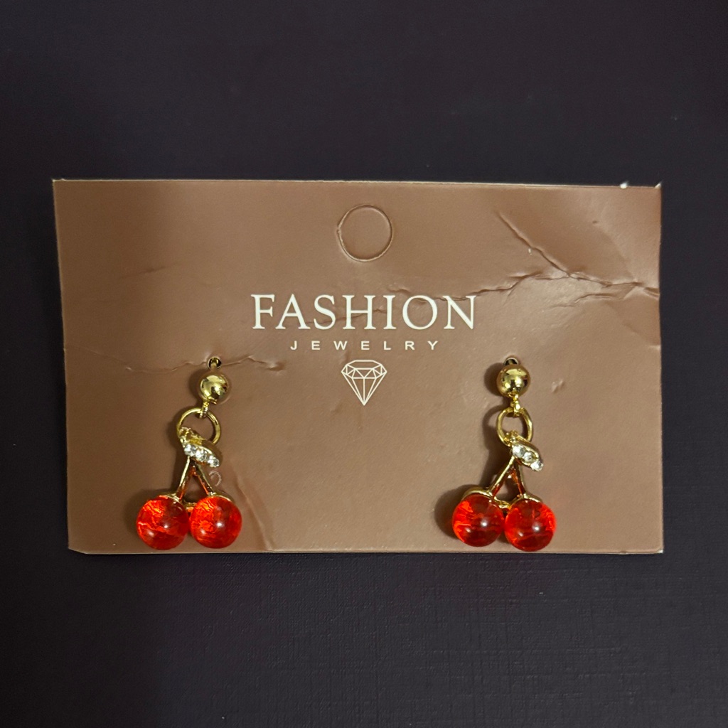 Fashion Jewelry Gold And Red Cherry Drop Earrings